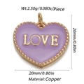Macro detail of a 14K gold-plated heart pendant with purple enamel and LOVE lettering - Cx154-04 / 18K Gold