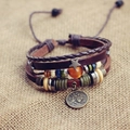 Handmade multilayer leather bracelet with wooden beads and Leo zodiac metal charm - Leo