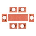 7-piece orange weave placemat set including a long table runner and six matching table mats - Orange Yellow Bamboo Texture
