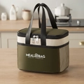 Insulated lunch meal bag in army green and beige with double zippers and mesh side pocket - Medium Army Green