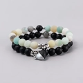 Magnetic couples bracelets set with matte stone beads and heart-shaped silver charms - Multicolor Matte Beads - Heart Magnetic - Plated Spacer