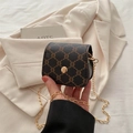 Brown leather crossbody chain bag with golden buckle and geometric patterns - Brown