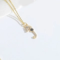 Delicate gold choker necklace featuring a sparkling seahorse pendant with blue stones - Seahorse (Dark Blue Zirconia) (XL3206)