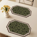 Waterproof leather placemat set in dark green floral pattern with retro quote border - Map Shape Badge / 4 Pieces / French Vintage Style-O