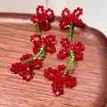 2504082 Red Three-flower Crystal Earrings (s925 Silver Needle)