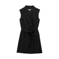 Elegante zwarte mouwloze double-breasted smokingjurk met tailleband en reverskraag - XS / Zwart