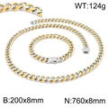 Ensemble collier et bracelet à maillons cubains bicolores or et argent pour hommes - Ensemble Bicolore 8mm (KS141777-Z)