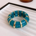Detail of vintage gold-plated cuff featuring turquoise marble resin segments and metallic rings - Teal Green Marble Pattern Spliced Design (No. 23 Bracelet - Teal Green)