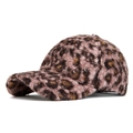 Pink leopard print faux fur baseball cap with warm plush texture and classic curved brim - Adjustable / Pink Leopard