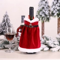 Housse de bouteille de vin style robe de Noël en velours rouge avec bordure blanche - Style Robe (G-JT104)