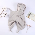 Light gray cotton muslin baby security blanket featuring a cute stuffed lion head design - Gray