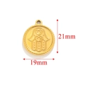 21x19mm gold Hamsa Hand pendant with heart pattern and dimension markers for DIY jewelry - Hamsa Hand