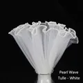 Elegant white pearl spray mesh wrap with pleated wave edges for floral gift packaging - Pearl Wave Mesh - White