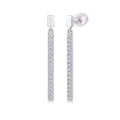 Silver 925 long drop earrings with pavé white moissanite and sleek polished finish - E13189 Pave Linear With GRA Certificate