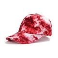 Red and white tie-dye baseball cap with artistic gradient pattern and curved brim - Red White Tie-dye