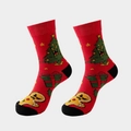 Festive red Christmas socks with funny gingerbread men and angry trees patterns - Evil 06-Red Angry Xmas Tree
