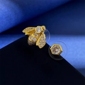 Elegant gold bee and hexagon stud earrings with sparkling cubic zirconia stones - Asymmetric Bee Stud Earrings