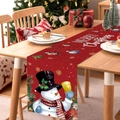 Rode kersttafelloper met sneeuwpop, gouden bellen en de tekst Merry Christmas decoratie - 181x35.5cm / Rode sneeuwpop die bellen vasthoudt
