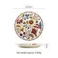Ceramic round plate with hand-painted floral pattern 22.5cm diameter for steak and pasta - Iberia (9 Inch)