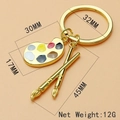 Creative gold artist palette and paintbrush keychain with colorful paint dots - Gold