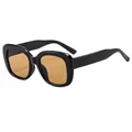 Lunettes de soleil oversize carrées chic avec monture noire et verres jaune ambre - Monture Noire Verres Thé
