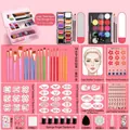 Face paint kit with 3-tier pink storage box, 27 colors palettes, and 18 brushes set - [47 Colors Flag Set] + Storage Box + Tools