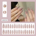 Unghie finte Cat Eye con motivi a stella d'argento e strass, kit da 24 pezzi nude - MY070 Stile Occhio Di Gatto Di Stelle