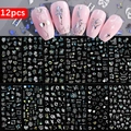 12-teiliges Laser-Silber-Nagelaufkleber-Set zum Valentinstag mit Herz und Rose - Holografisches Laser-Multipatter-Design (NLS326-S1-07) / Set mit 12 Blatt