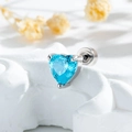 Exquisite silver screw-back ear stud featuring a sparkling heart-shaped blue gemstone - Heart Shaped Sea Blue Zirconia Style (A1086-6)