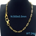 Golden stainless steel paperclip chain necklace with dual lobster clasps, 500x5.5mm size - Necklace / Gold
