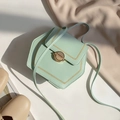 Mint green hexagonal shoulder bag with gold twist lock and stylish contrast stitching - Green