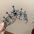 Vintage bronze tiara with faceted black rhinestones and intricate palace carvings - 12# Headband - Black Oval Rhinestone Wave Style
