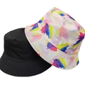 Classic black and colorful graffiti tie-dye print reversible bucket hat for sun protection - 20 (Pink Blue Purple Brushstroke + Black)