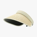 Women's cream raffia open-top sun hat with wide brim and UV protection coating - Adjustable / Beige