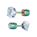 Puce d'oreille en zircon arc-en-ciel avec serti à quatre griffes et fermoir à vis sûr - 2mm (1 Pièce) / Arc-en-ciel Zircone Blanche