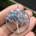 Handmade silver wire life tree pendant with light blue natural stones for jewelry DIY - Aquamarine