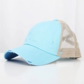 Verweerde blauwe en khaki paardenstaart honkbalpet met ademende mesh achterkant - Verstelbaar / Blauw Mesh