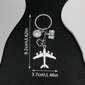 Silver travel keychain with airplane and globe charms, measuring 9.2cm in total height - Large Airplane Globe Camera Cloud (ER677)