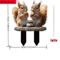 2D flat acrylic garden stake featuring two squirrels eating nuts, 19cm tall decorative plug - No.28 (0.2cm Thickness)