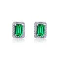 Classic S925 silver stud earrings with rectangle emerald and sparkling white zircon halo - 925 Silver / Lab-Created Emerald Studs
