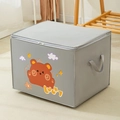 Detail of grey storage bag featuring a cartoon bear print and sturdy webbing handles - Gray Bear Horizontal