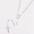 Collier chapelet argenté avec perles en métal, pendentif croix et médaille Marie - Style Médaille Vierge Marie Strass - Argent