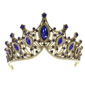 Vintage Baroque bridal crown in gold with royal blue crystals and sparkling rhinestones - Standard Antique Gold Blue Rhinestone Crown