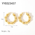 Boucles d'oreilles créoles dorées 18K en forme de U avec texture bambou 39mm - Boucles d'Oreilles Créoles Texture Bambou (YYE023437) / Or