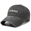 Vintage washed charcoal gray baseball cap with white LA&DH 3D letter embroidery - Gray