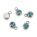 Set of 5 silver stainless steel birthstone charms with faceted blue crystals and rings - Steel Color-C (Sky Blue)