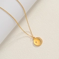 18K gold plated stainless steel necklace with sparkling zircon moon and star coin pendant - Gold-Zirconia Moon Star Circular Coin Pendant