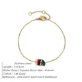 14K gold plated stainless steel bracelet with red and green zircon birthstones - 14K Gold / January Red Square Green Teardrop