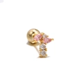 Pink and white zircon piercing stud with gold metal screw ball back for ear cartilage - EGD0070 Gold Butterfly Leaf