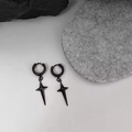 Punk black stainless steel hoop earrings with long cross star pendant for men and women - 0113-Black Cross Star